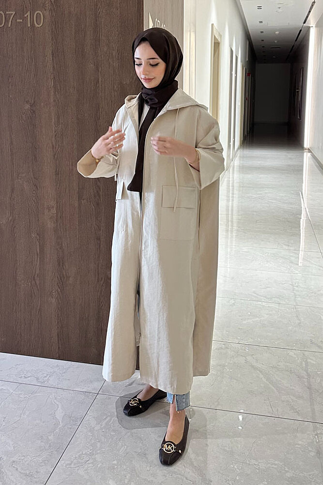 Linnea Kapüşonlu Fermuarlı Kap - Bej - ENMA (0)