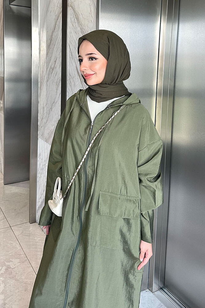 Linnea Kapüşonlu Fermuarlı Kap - Haki - ENMA (4)
