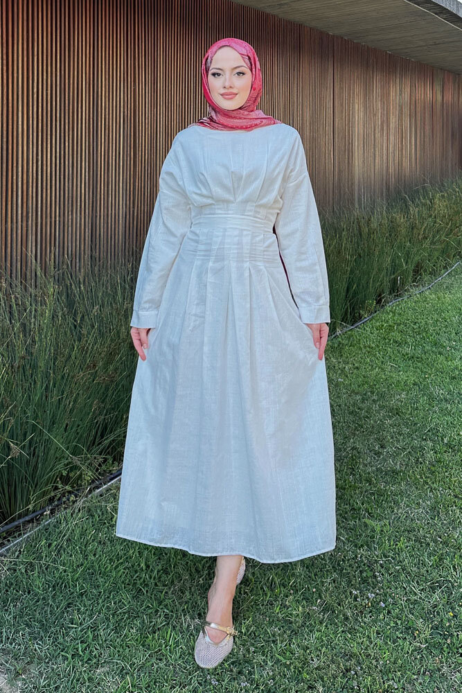 Liora Piliseli Elbise - Ekru - 5