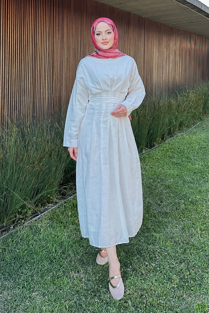 Liora Piliseli Elbise - Ekru - 3