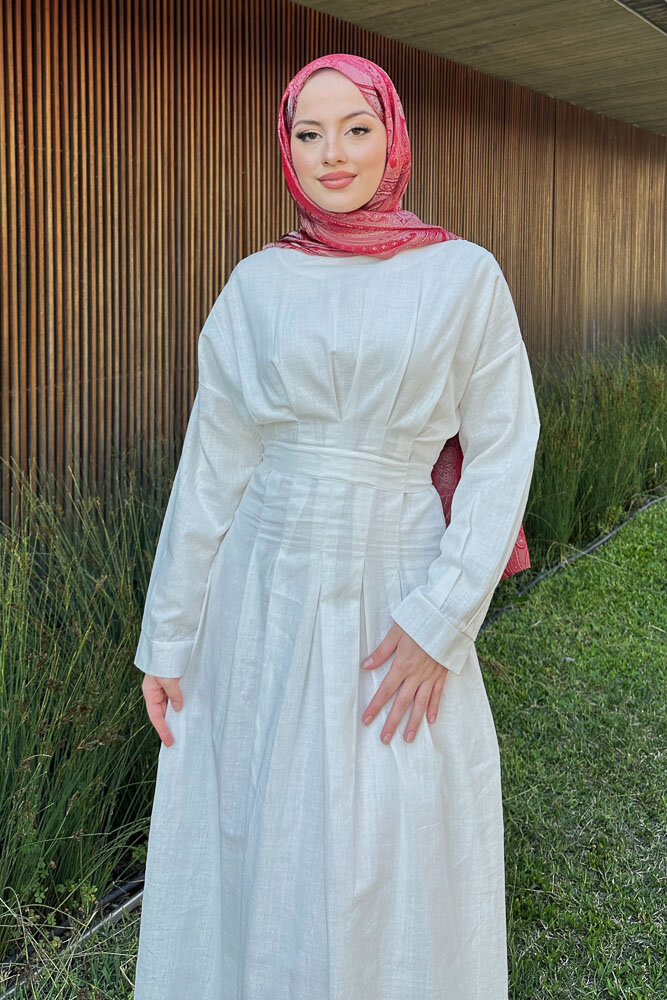 Liora Piliseli Elbise - Ekru - 2