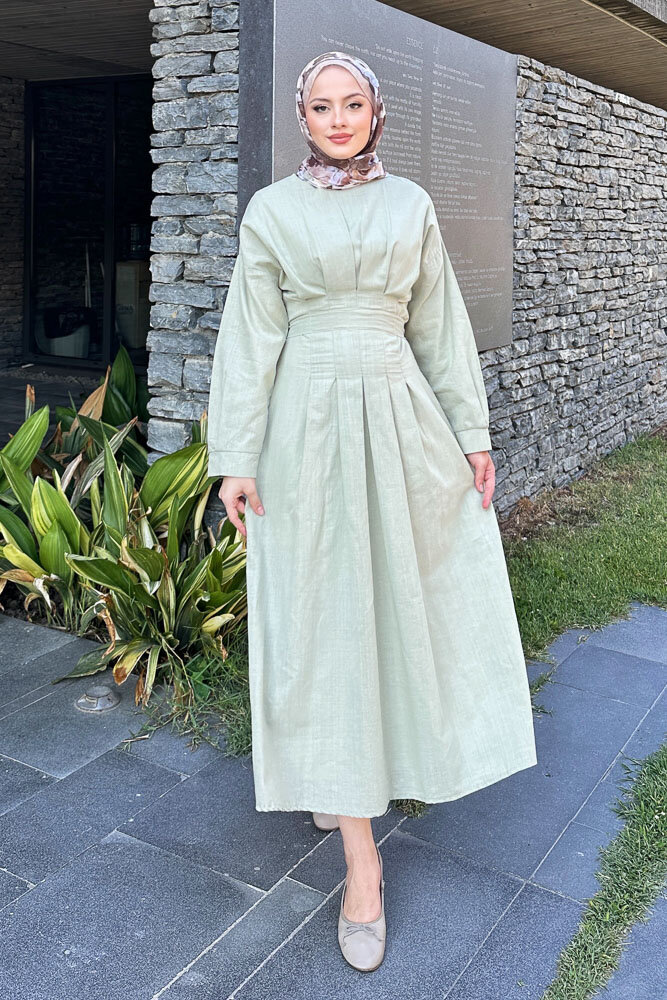 Liora Piliseli Elbise - Küf Yeşili - 1