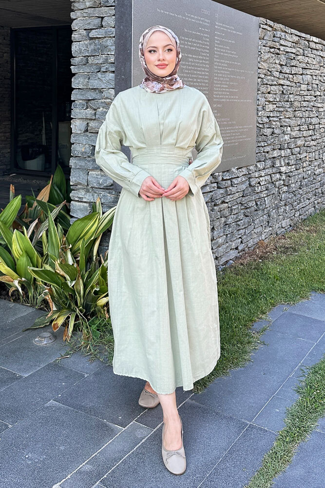 Liora Piliseli Elbise - Küf Yeşili - 6
