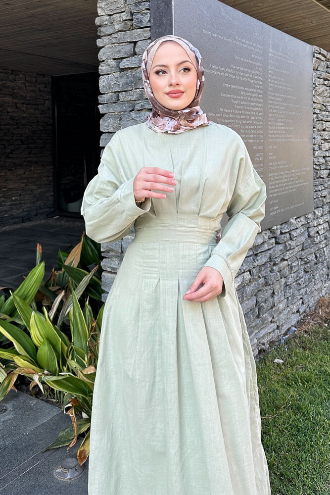 Liora Piliseli Elbise - Küf Yeşili - 7
