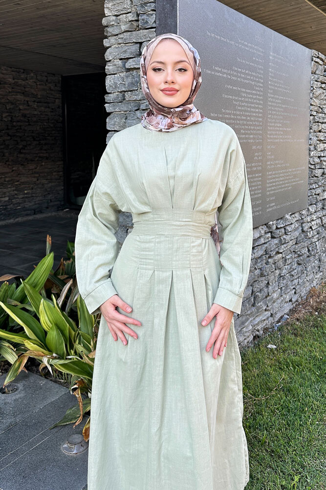 Liora Piliseli Elbise - Küf Yeşili - 3