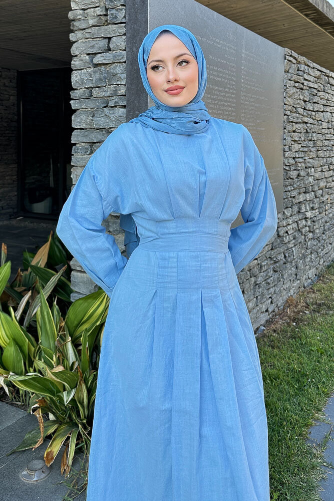 Liora Piliseli Elbise - Mavi - 2