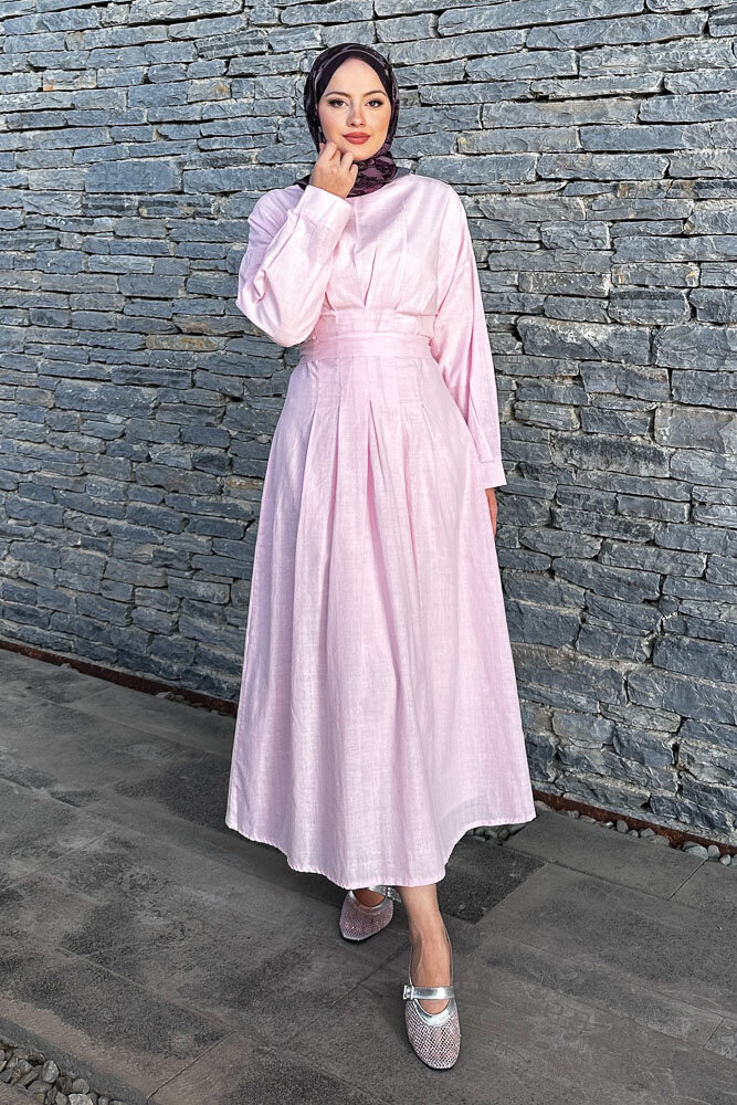 Liora Piliseli Elbise - Pembe - 1