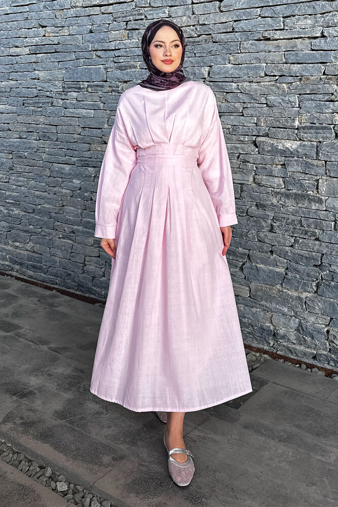 Liora Piliseli Elbise - Pembe - 6