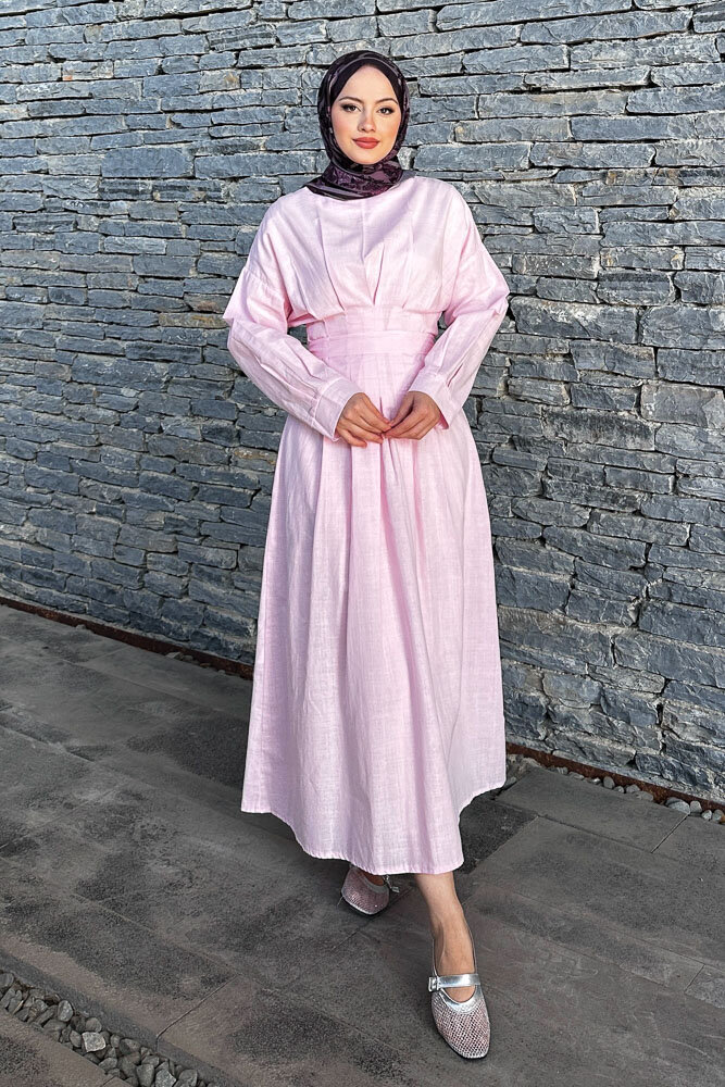 Liora Piliseli Elbise - Pembe - 4