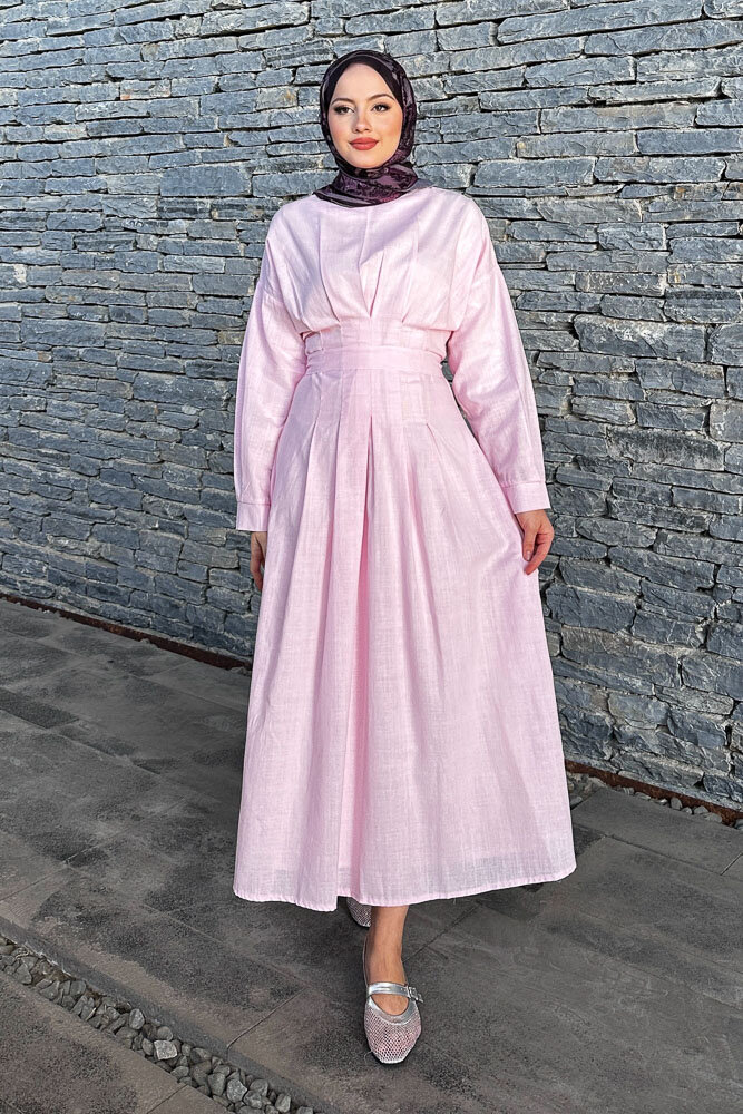 Liora Piliseli Elbise - Pembe - 2