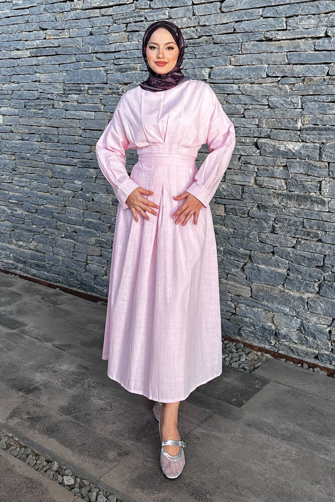 Liora Piliseli Elbise - Pembe - 8