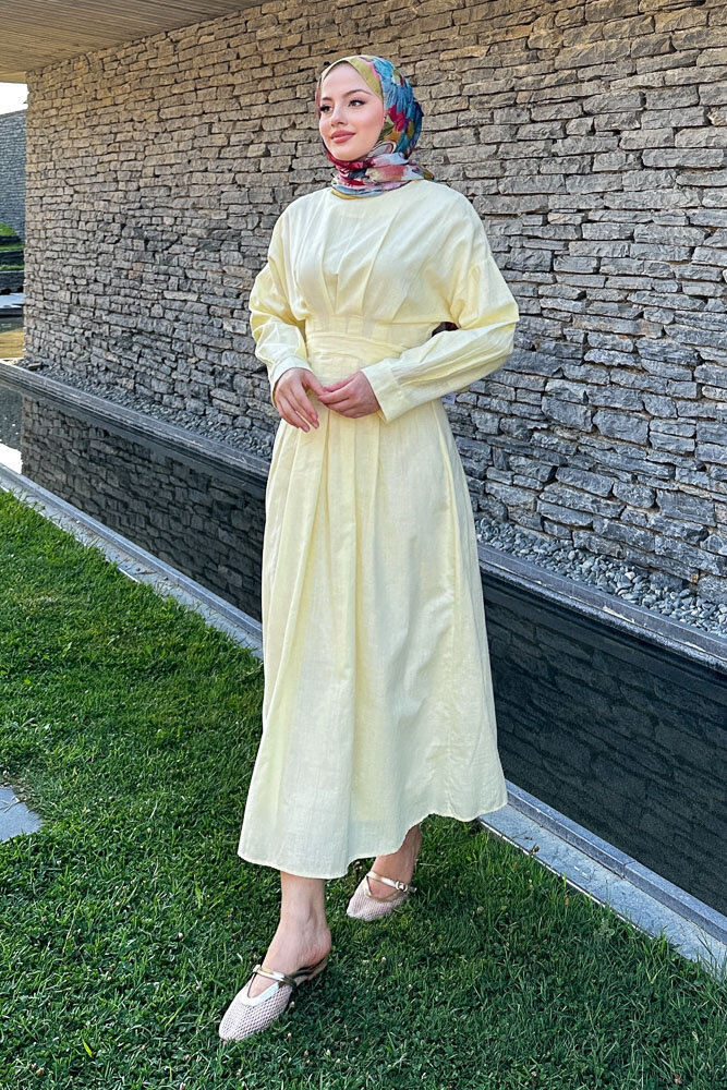 Liora Piliseli Elbise - Sarı - HENZA (2)