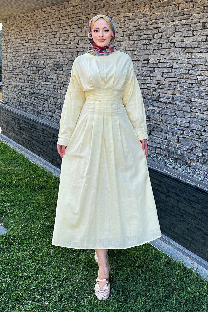 Liora Piliseli Elbise - Sarı 