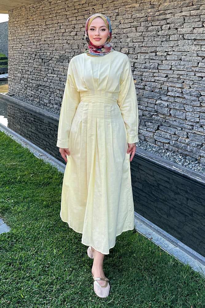 Liora Piliseli Elbise - Sarı - 7