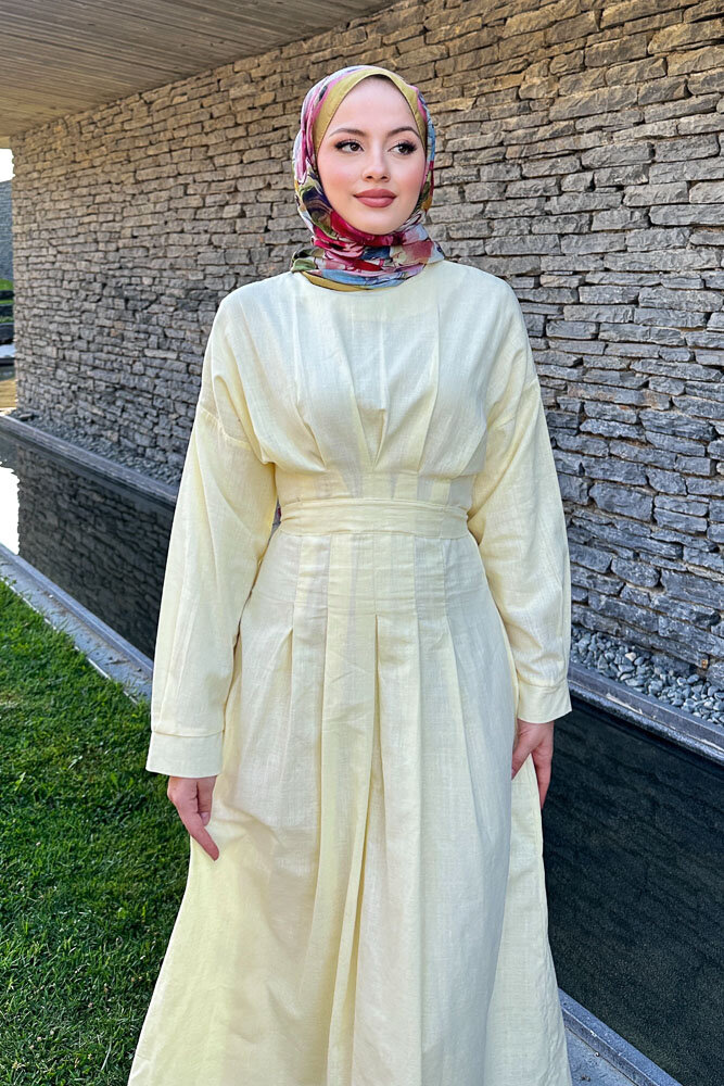 Liora Piliseli Elbise - Sarı - HENZA (4)