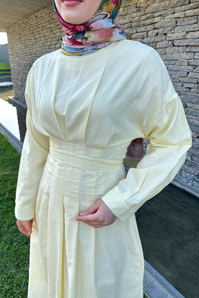 Liora Piliseli Elbise - Sarı - HENZA (5)