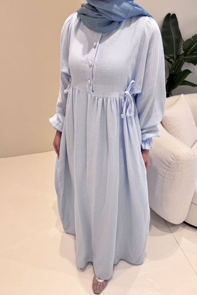 Liorena Yandan Bağlamalıi Müslin Elbise - Açık Mavi - ALLMİSS (2)