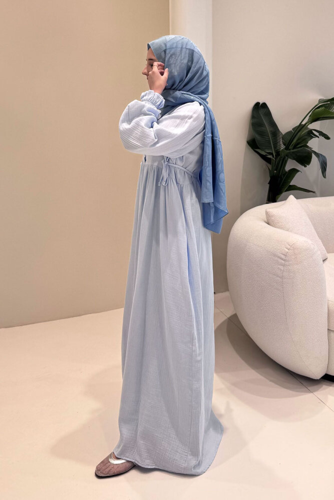 Liorena Yandan Bağlamalıi Müslin Elbise - Açık Mavi - ALLMİSS (5)