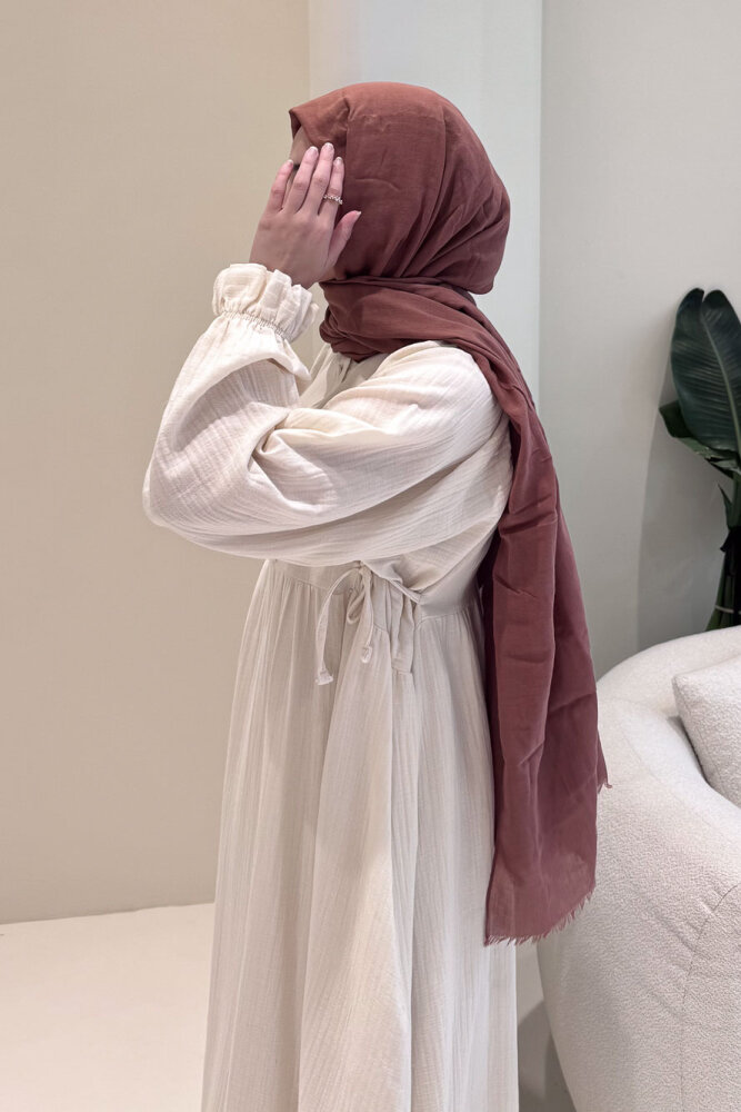 Liorena Yandan Bağlamalıi Müslin Elbise - Bej - 3