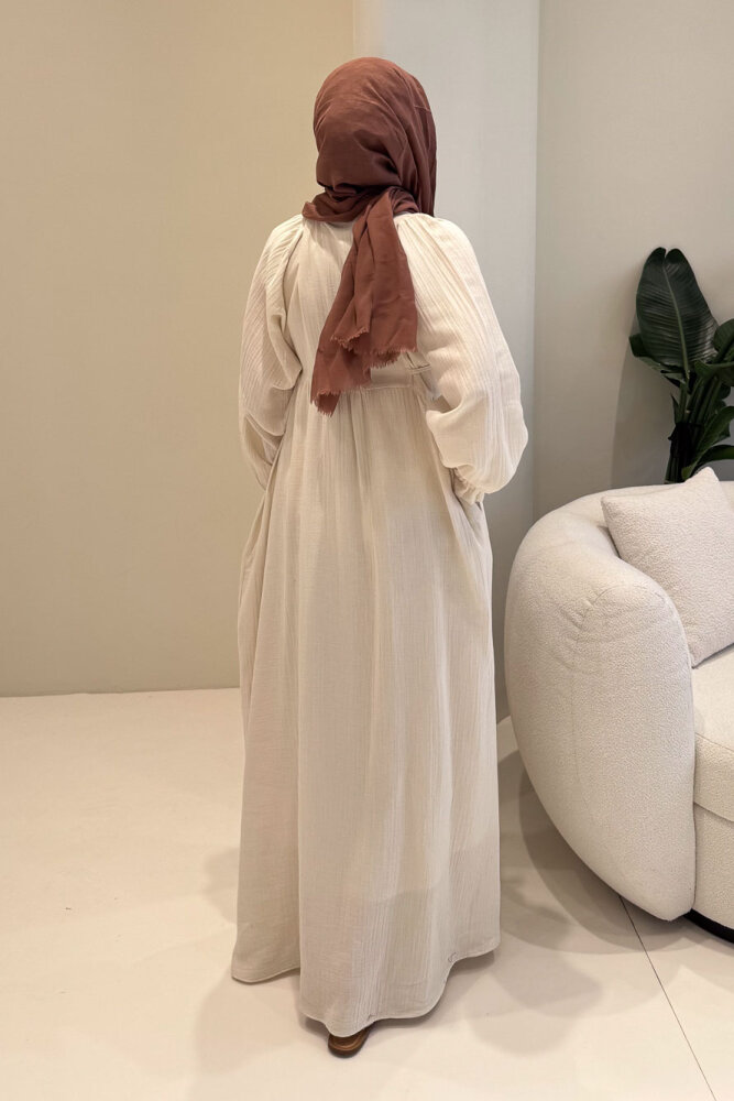 Liorena Yandan Bağlamalıi Müslin Elbise - Bej - 8