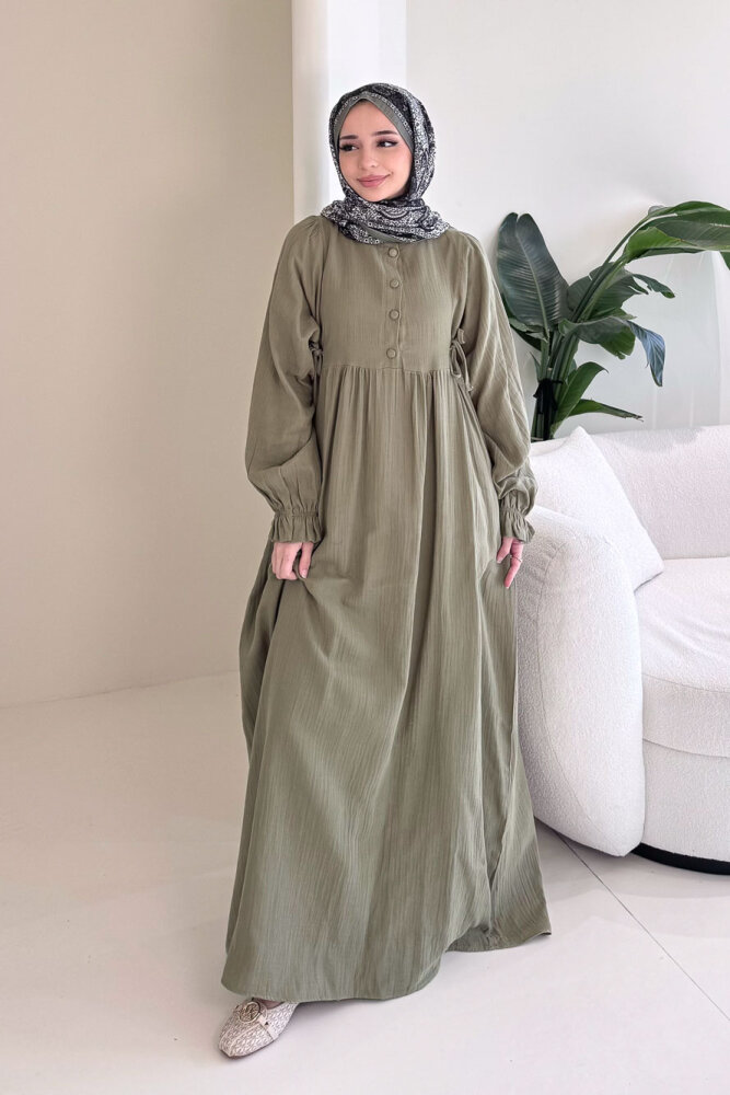 Liorena Yandan Bağlamalıi Müslin Elbise - Haki - ALLMİSS (1)