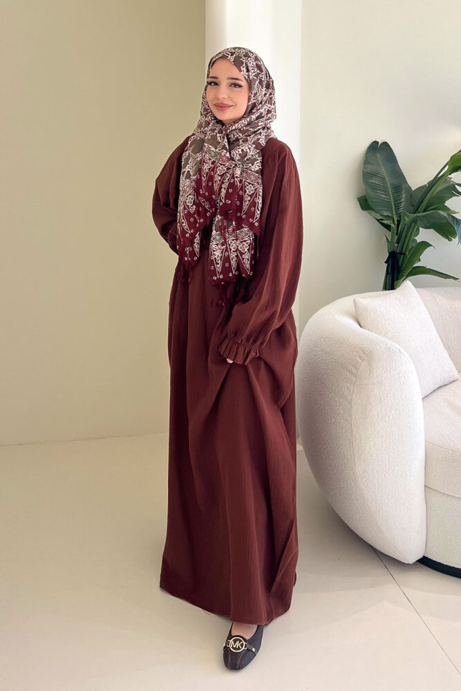 Liorena Yandan Bağlamalıi Müslin Elbise - Kahverengi - 1