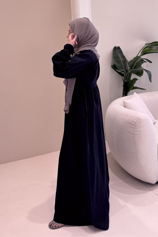 Liorena Yandan Bağlamalıi Müslin Elbise - Lacivert - 4