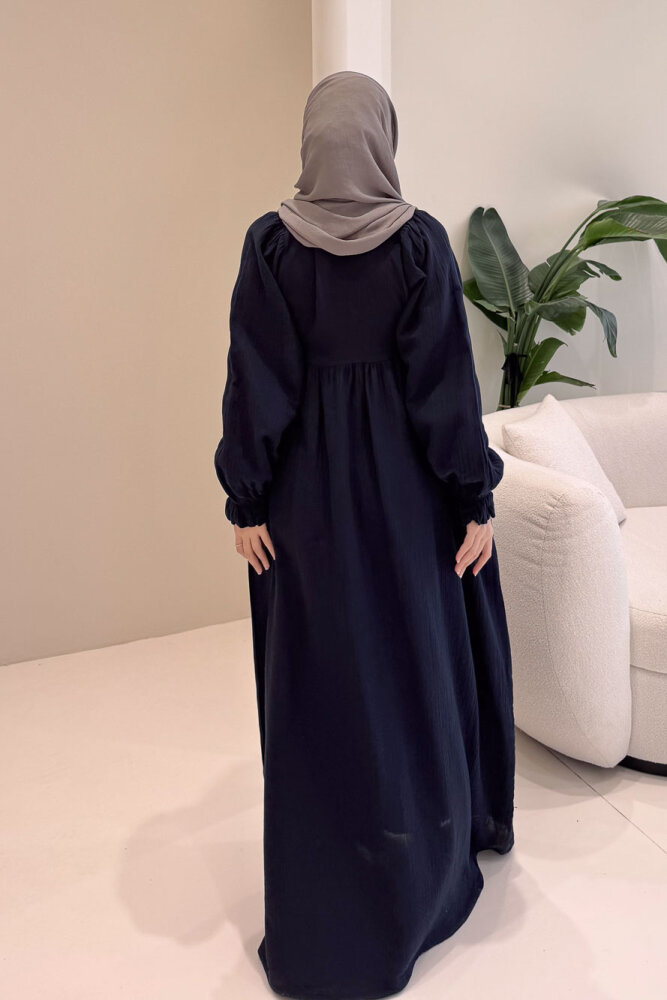 Liorena Yandan Bağlamalıi Müslin Elbise - Lacivert - 5