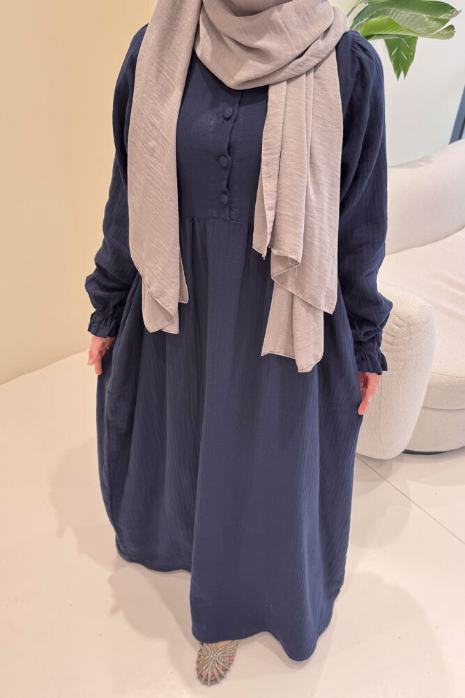 Liorena Yandan Bağlamalıi Müslin Elbise - Lacivert - 6