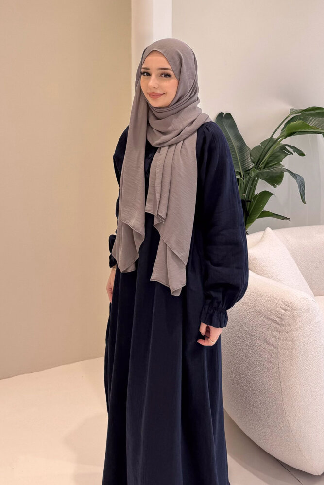 Liorena Yandan Bağlamalıi Müslin Elbise - Lacivert - 3