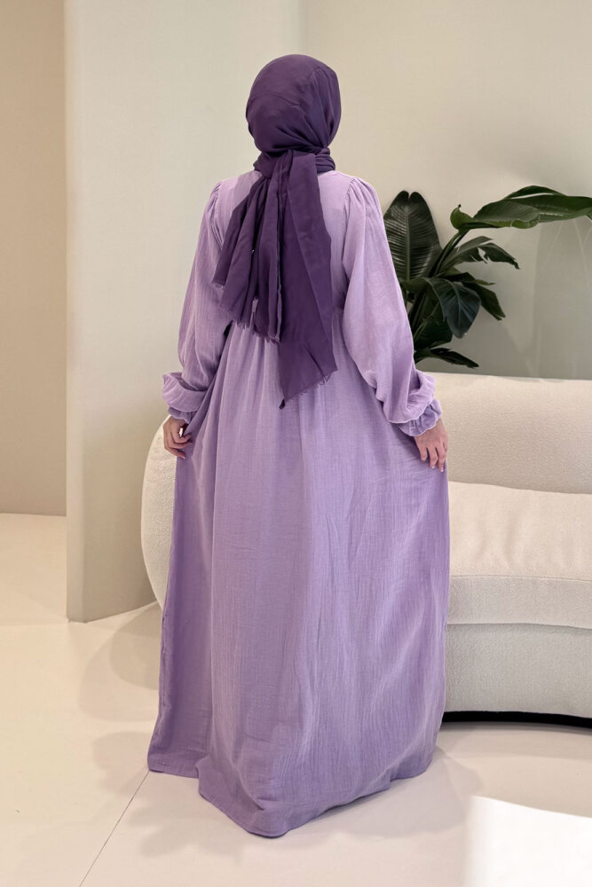 Liorena Yandan Bağlamalıi Müslin Elbise - Lila - 7