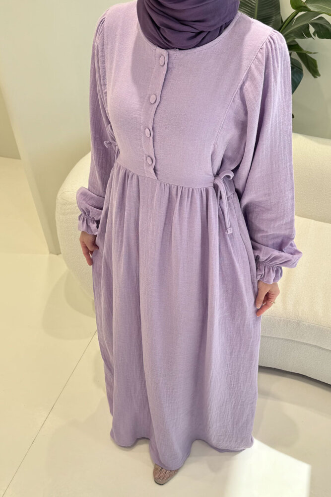 Liorena Yandan Bağlamalıi Müslin Elbise - Lila - 3