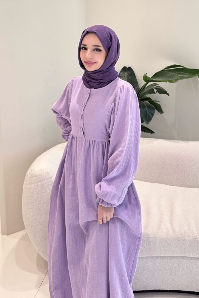 Liorena Yandan Bağlamalıi Müslin Elbise - Lila - ALLMİSS (5)