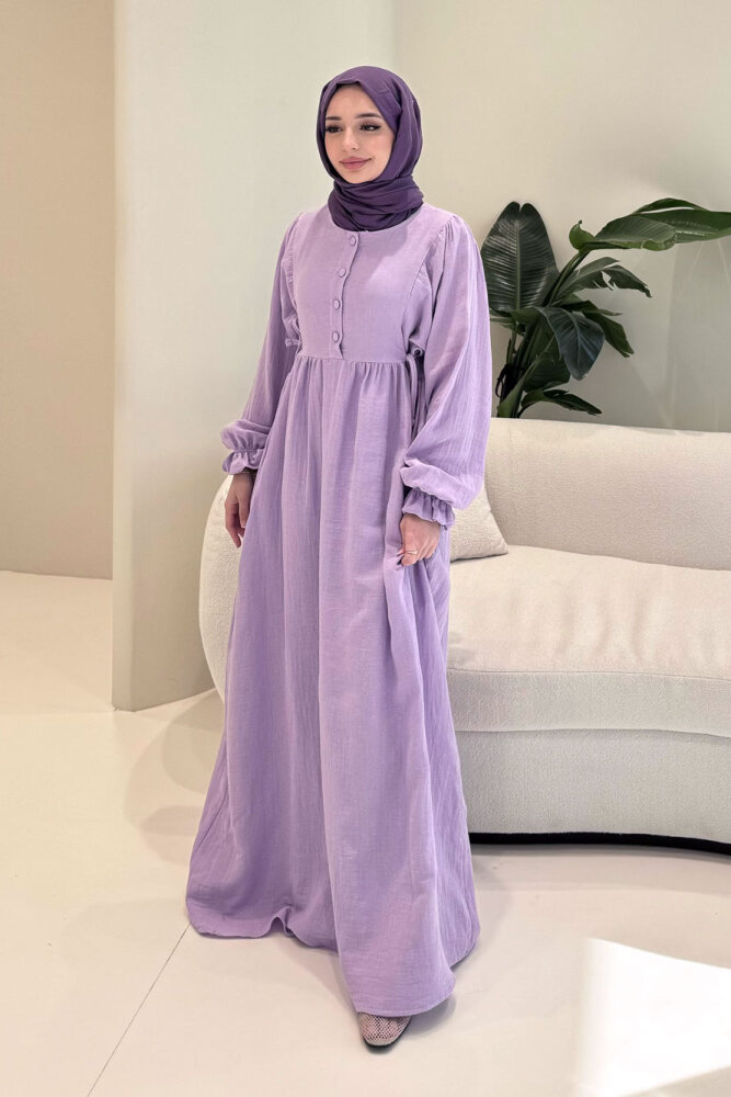Liorena Yandan Bağlamalıi Müslin Elbise - Lila - 2