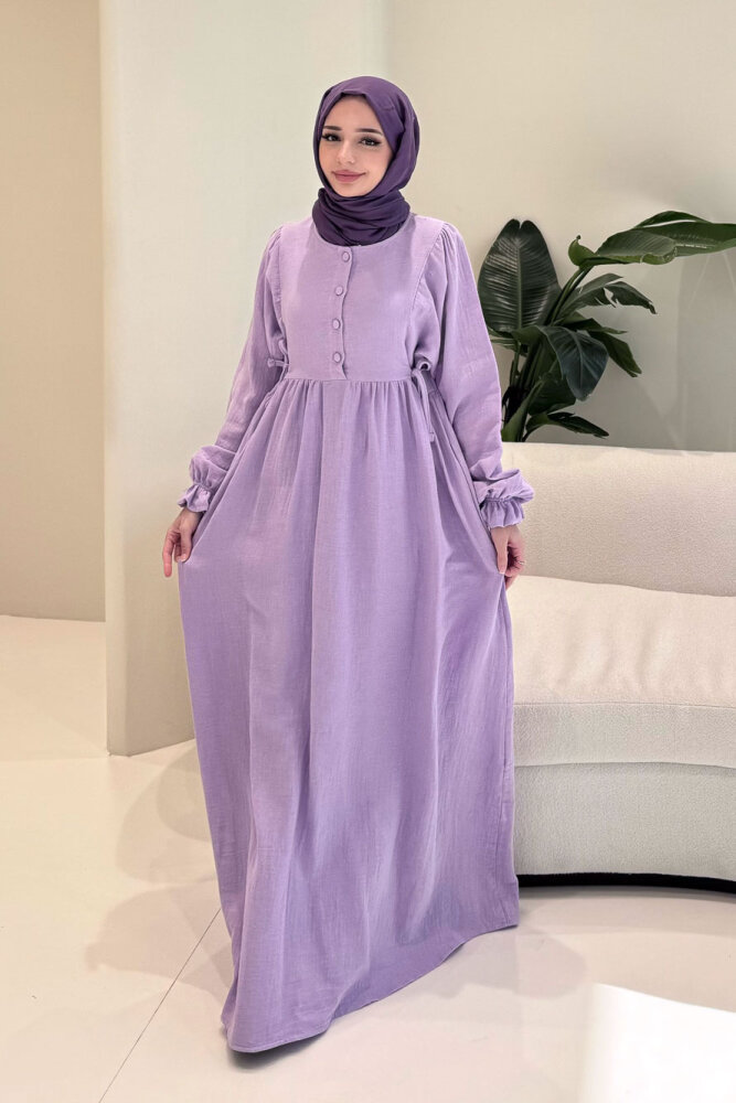 Liorena Yandan Bağlamalıi Müslin Elbise - Lila - ALLMİSS (4)