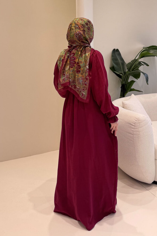 Liorena Yandan Bağlamalıi Müslin Elbise - Mürdüm - 9