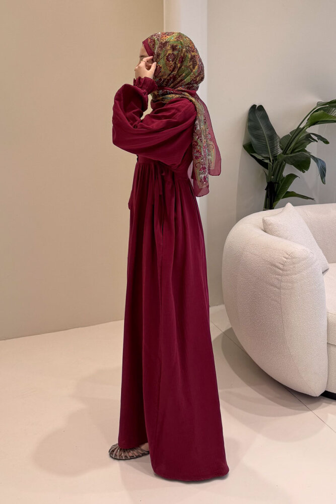 Liorena Yandan Bağlamalıi Müslin Elbise - Mürdüm - 2