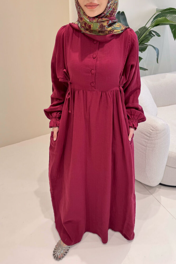 Liorena Yandan Bağlamalıi Müslin Elbise - Mürdüm - ALLMİSS (3)