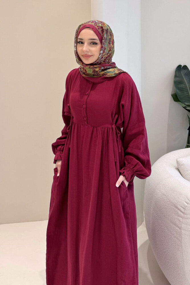 Liorena Yandan Bağlamalıi Müslin Elbise - Mürdüm - ALLMİSS (5)