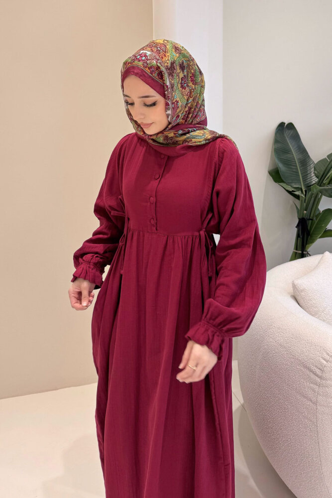 Liorena Yandan Bağlamalıi Müslin Elbise - Mürdüm - ALLMİSS (2)