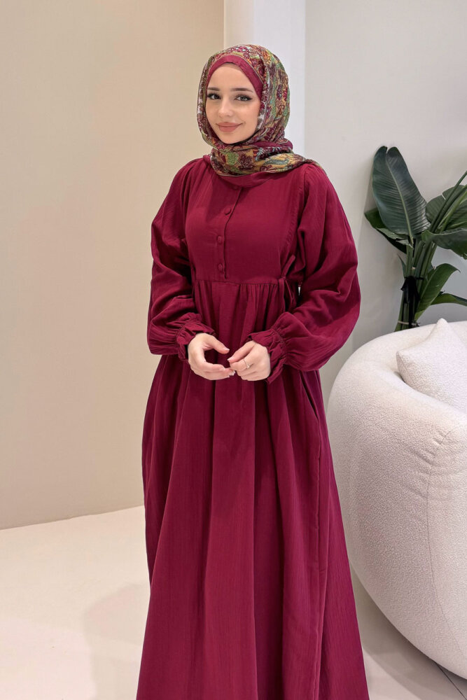 Liorena Yandan Bağlamalıi Müslin Elbise - Mürdüm - 8