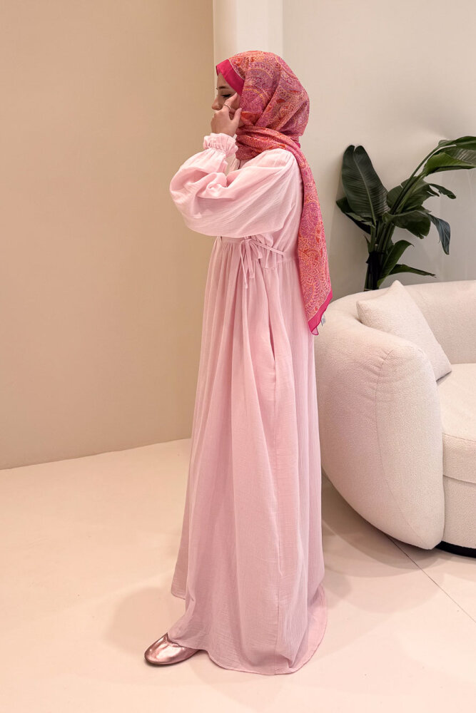 Liorena Yandan Bağlamalıi Müslin Elbise - Pembe - 9
