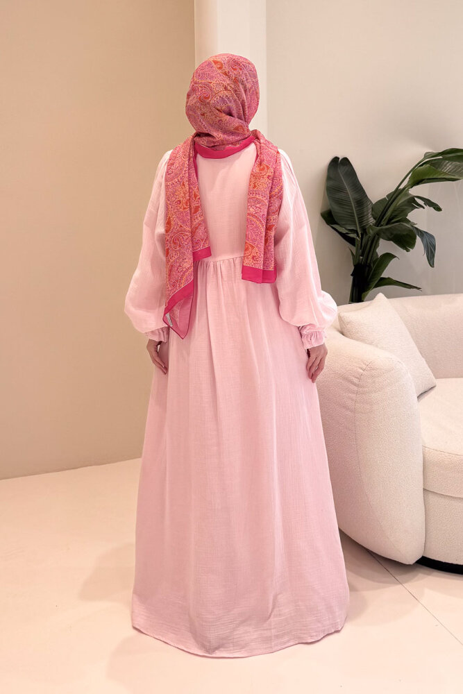Liorena Yandan Bağlamalıi Müslin Elbise - Pembe - 10