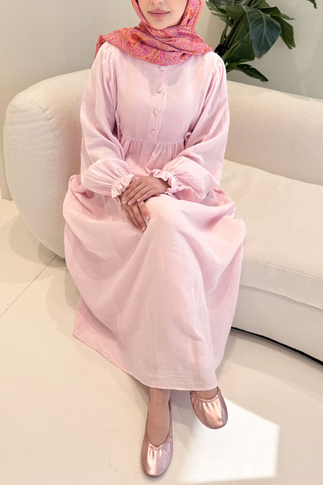 Liorena Yandan Bağlamalıi Müslin Elbise - Pembe - ALLMİSS (1)