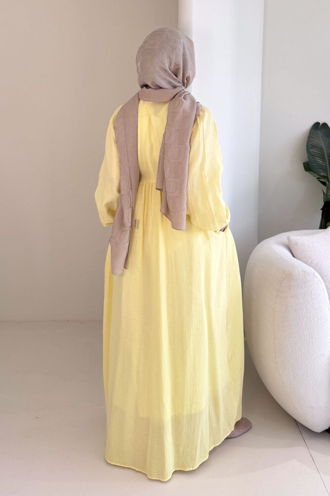 Liorena Yandan Bağlamalıi Müslin Elbise - Sarı - 9