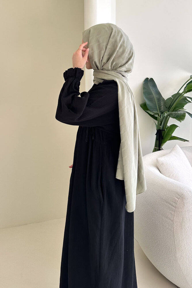 Liorena Yandan Bağlamalıi Müslin Elbise - Siyah - ALLMİSS (3)