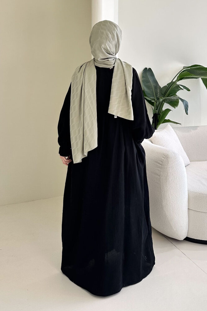 Liorena Yandan Bağlamalıi Müslin Elbise - Siyah - 7