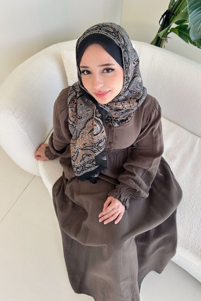 Liorena Yandan Bağlamalıi Müslin Elbise - Vizon - 6