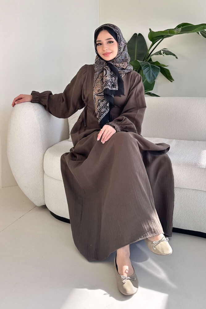 Liorena Yandan Bağlamalıi Müslin Elbise - Vizon - 2