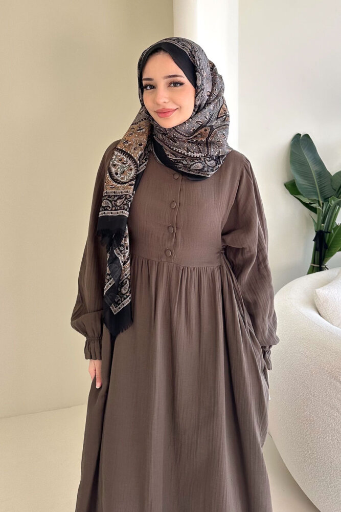 Liorena Yandan Bağlamalıi Müslin Elbise - Vizon - 3